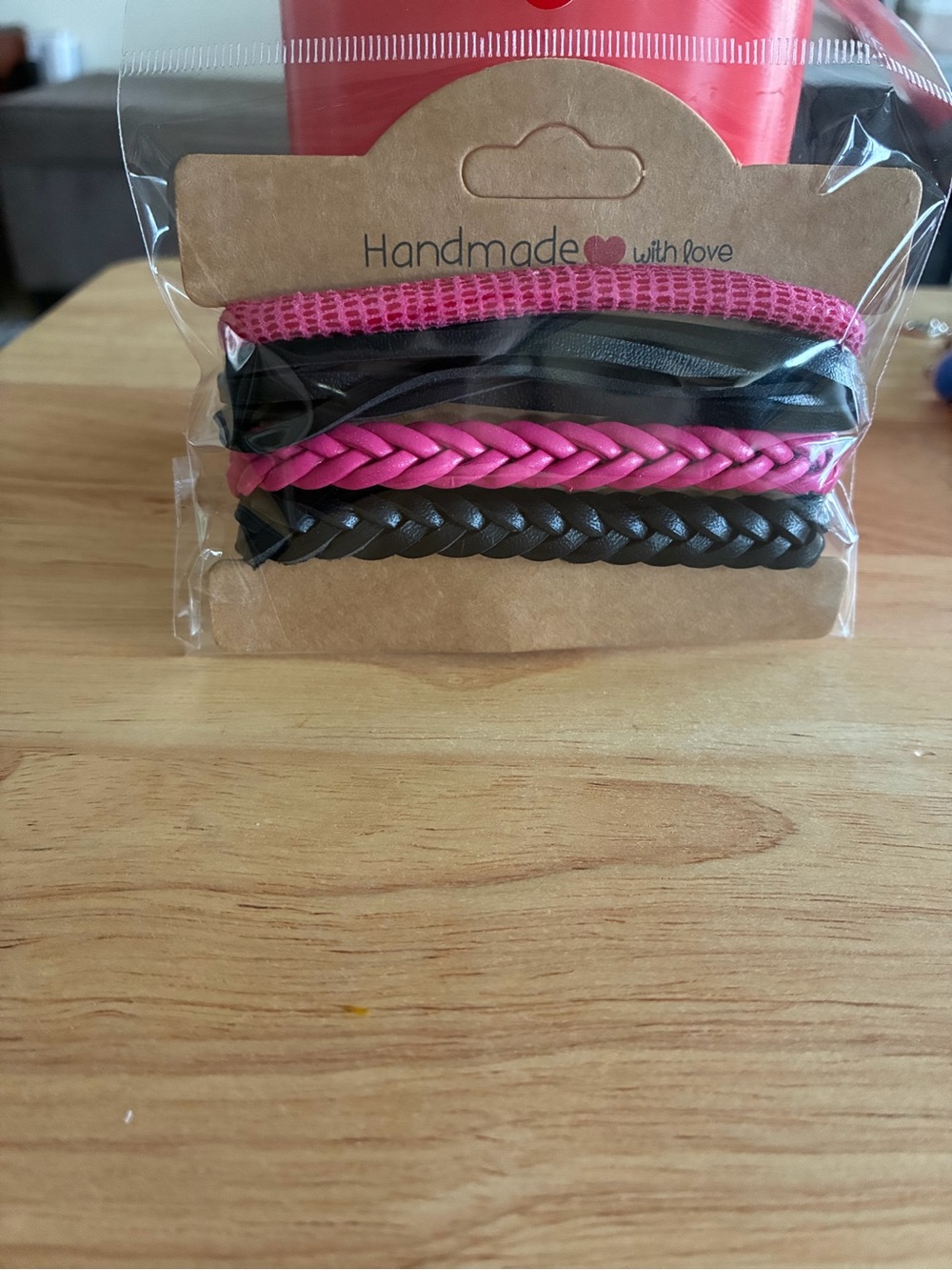 Handmade Pink & Black Women’s leather bracelet set